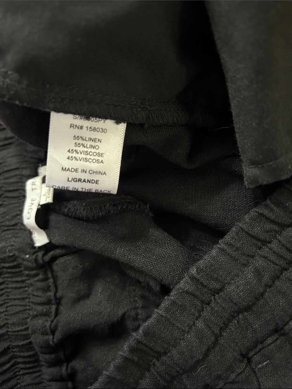LOVE TREE Linen Pants Black Relaxed Drawstring Casual Size L Drawstring - Picture 6 of 7